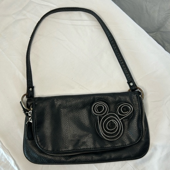 DISNEY PARKS black non leather small shoulder bag. Mickey Mouse design on front. - Picture 2 of 14
